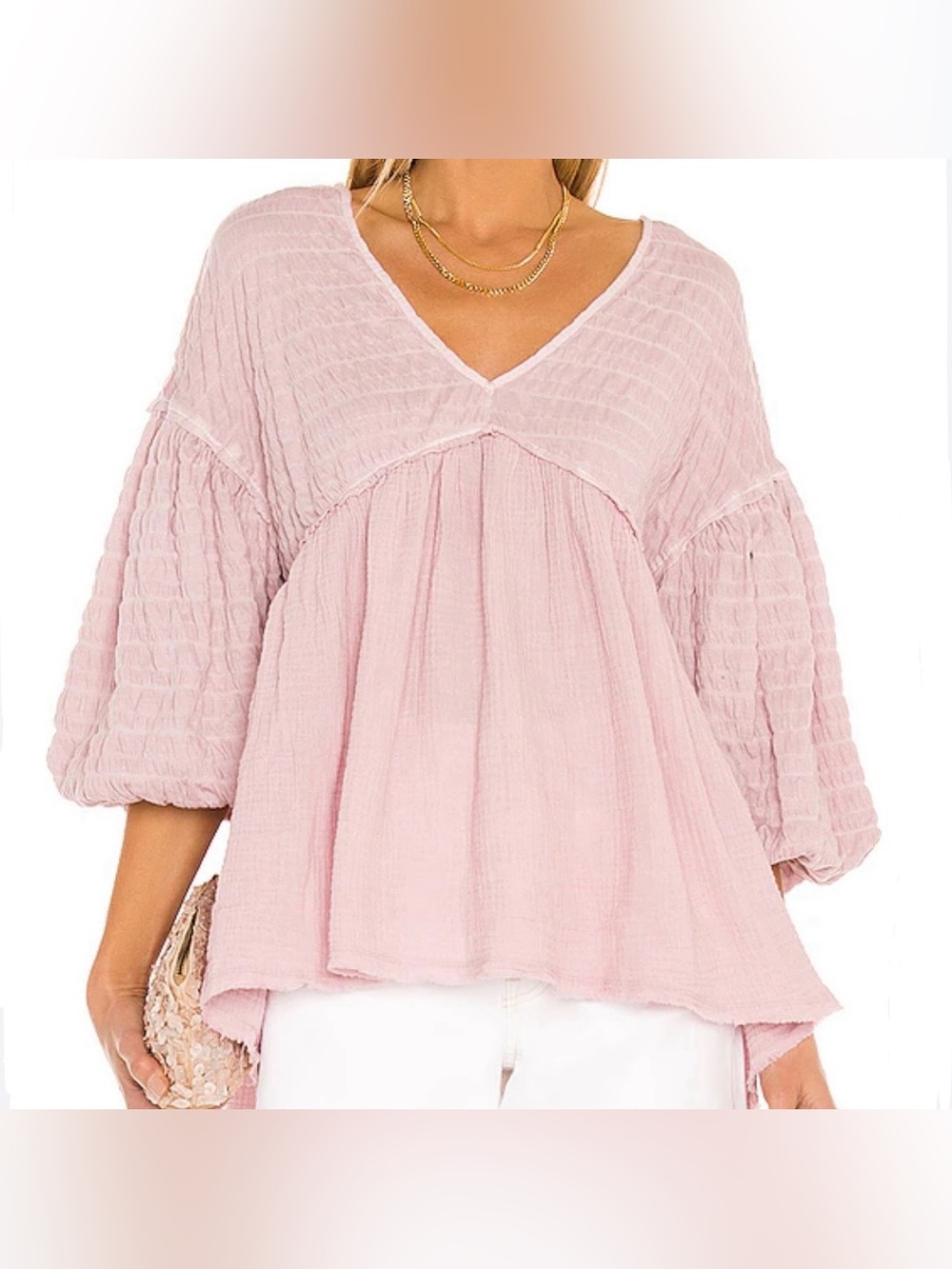 We The Free Flower Power Gauze Oversized Puff Sleeve Blush Pink Medium